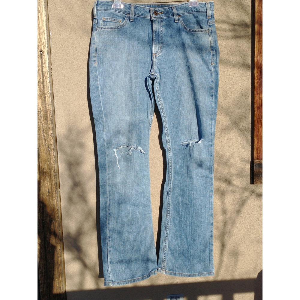 Carhartt Womens 10 x 32 Curvy Fit Distressed Blue Straight Leg Jeans